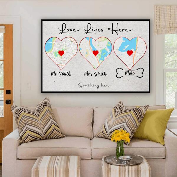 Personalized Love Lives Here Custom Map Family Horizontal Poster