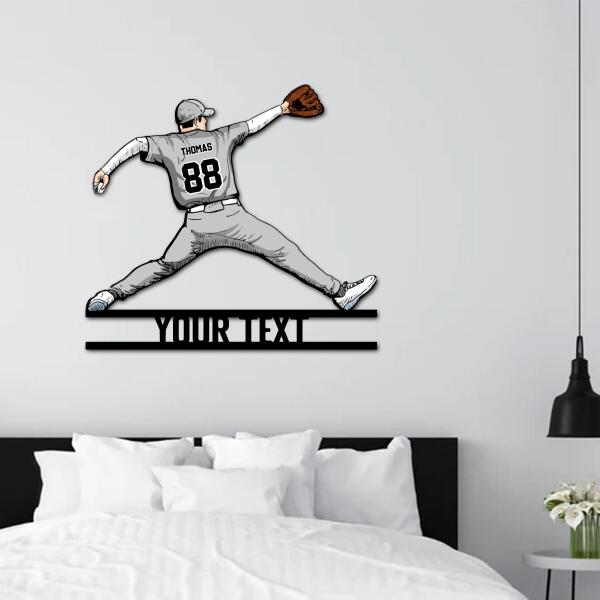 Personalized Baseball Throwing The Ball Shaped Metal Sign