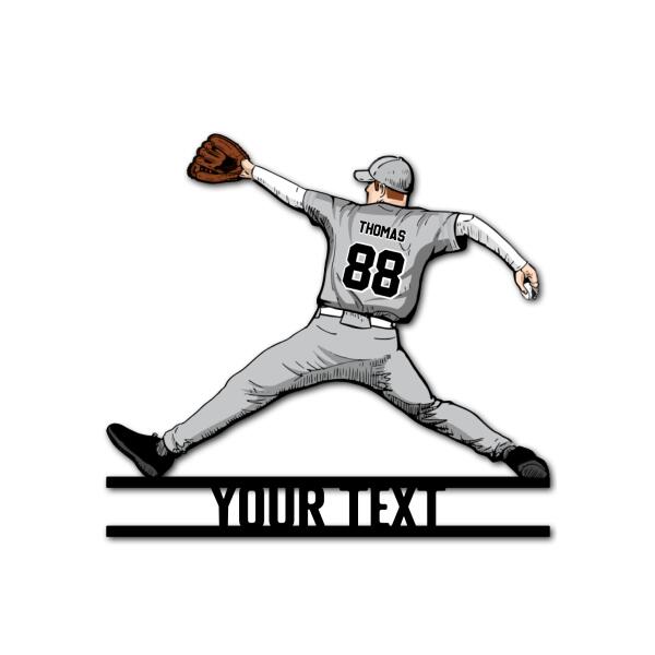 Personalized Baseball Throwing The Ball Shaped Metal Sign
