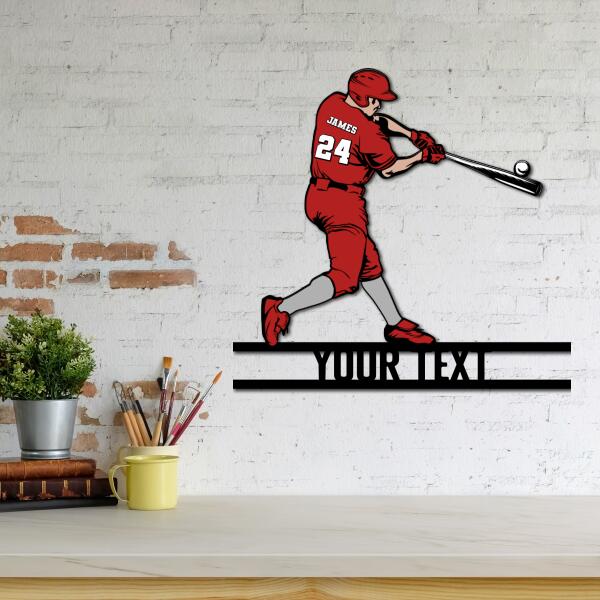 Personalized Baseball Batter Swing Shaped Metal Sign