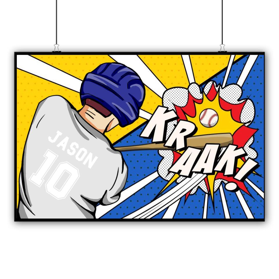 Baseball Player Kicking The Ball Comic Style Wall Art