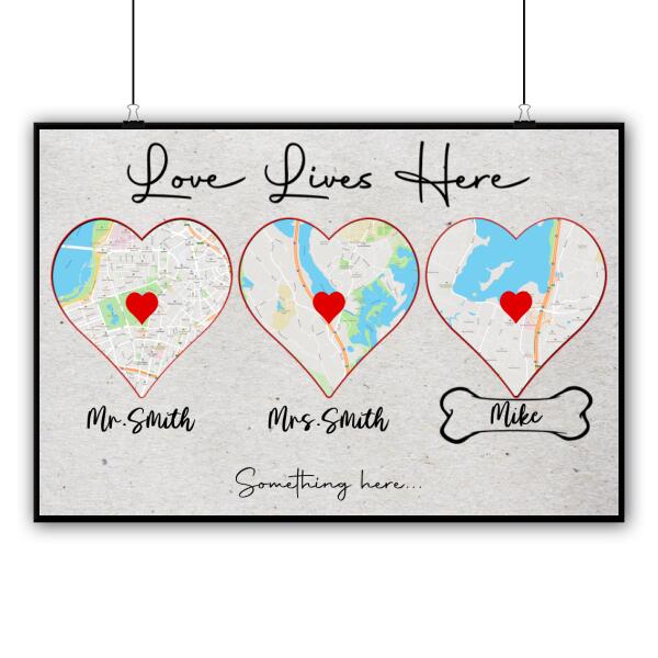 Personalized Love Lives Here Custom Map Family Horizontal Poster