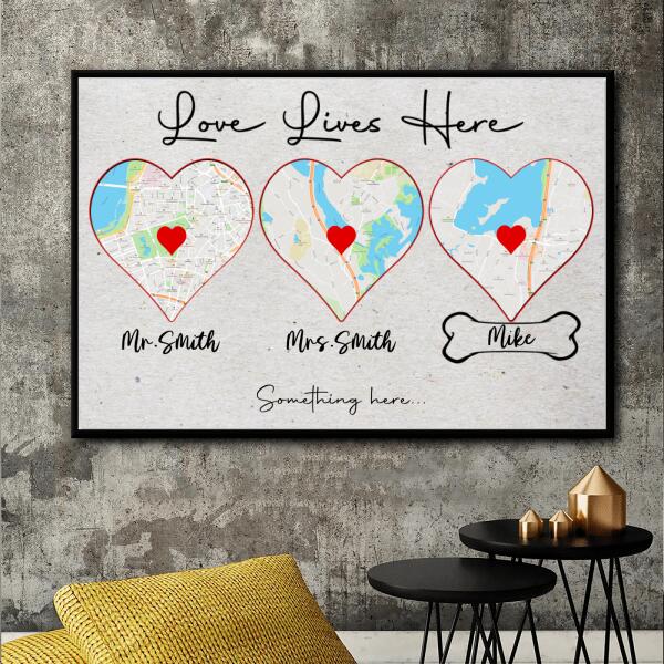Personalized Love Lives Here Custom Map Family Horizontal Poster