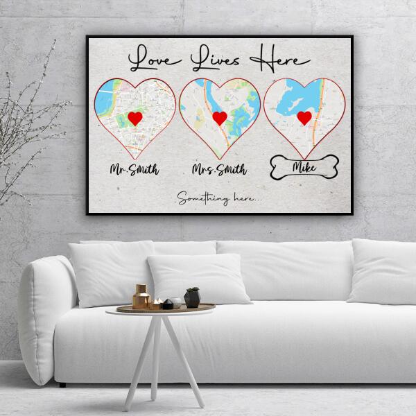 Personalized Love Lives Here Custom Map Family Horizontal Poster