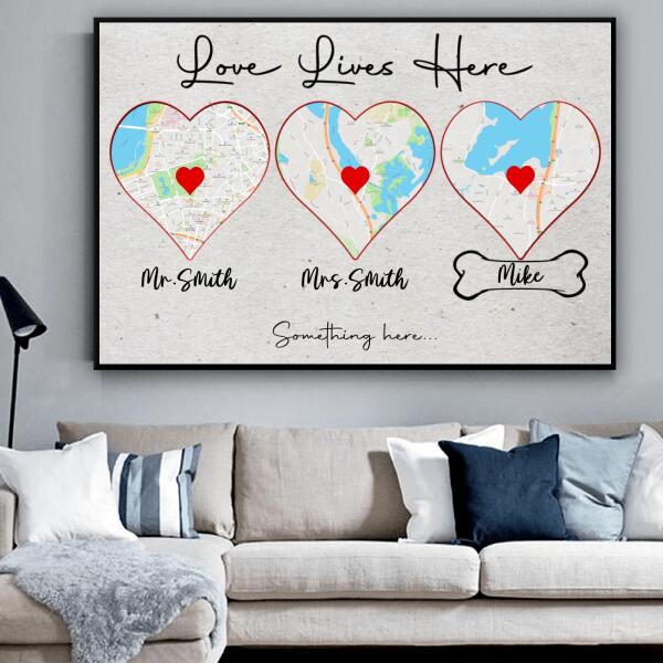 Personalized Love Lives Here Custom Map Family Horizontal Poster
