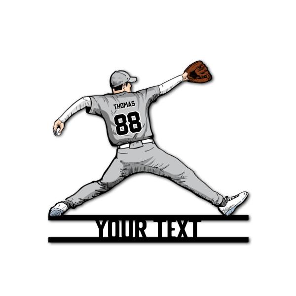 Personalized Baseball Throwing The Ball Shaped Metal Sign