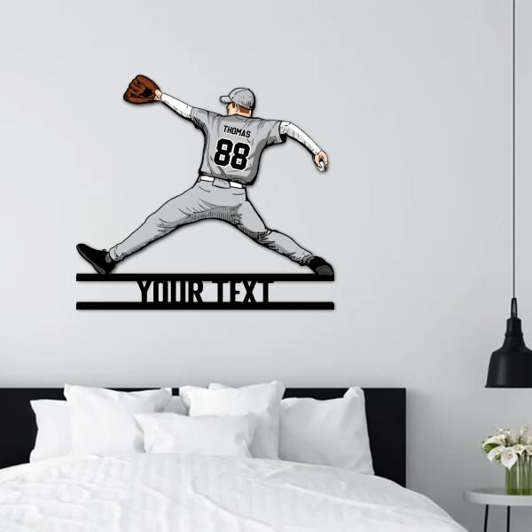Personalized Baseball Throwing The Ball Shaped Metal Sign