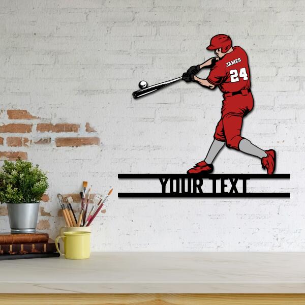 Personalized Baseball Batter Swing Shaped Metal Sign