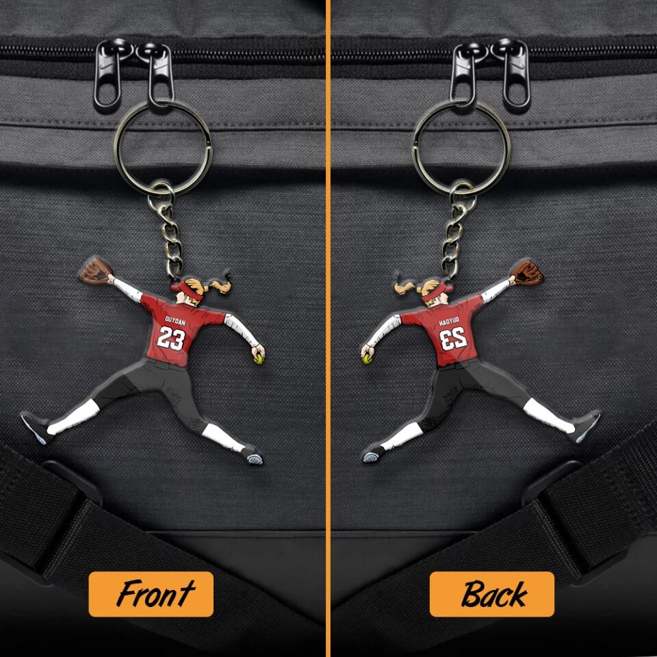 Softball Keychain Throwing The Ball Personalized Sport Gift