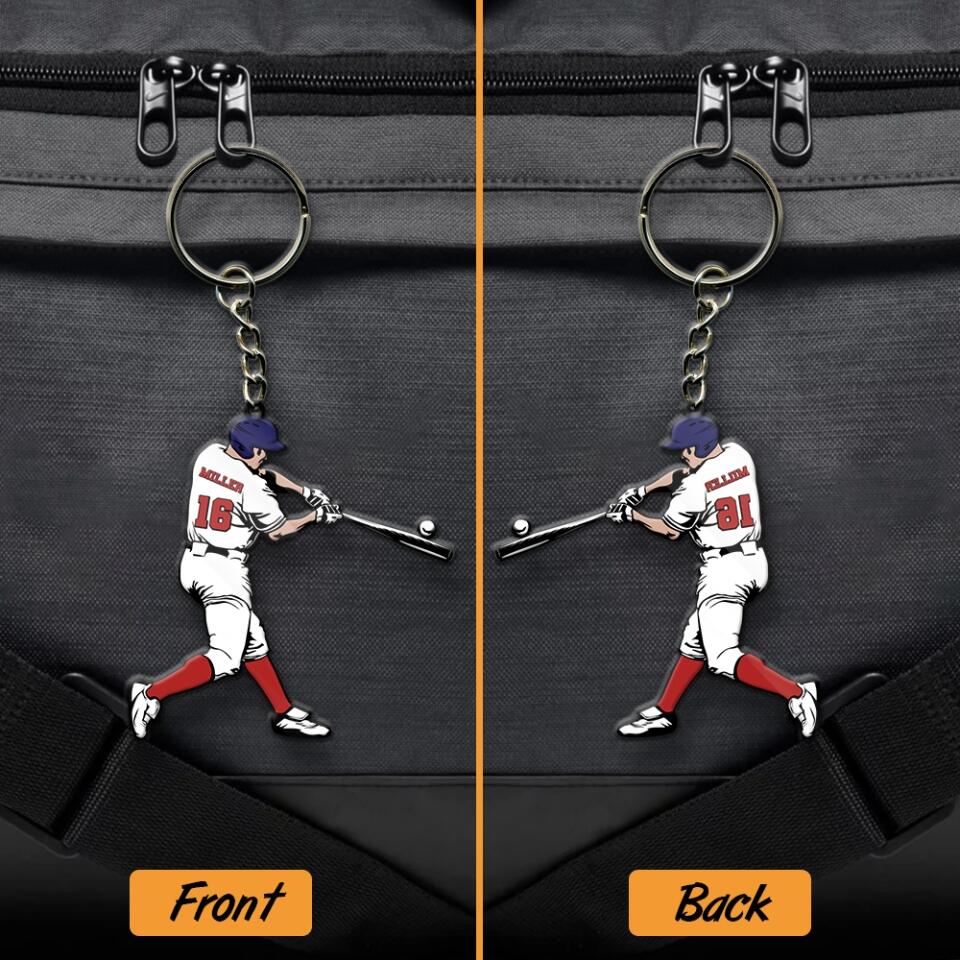 Baseball Keychain Player Swing Shaped Personalized Sport Gift