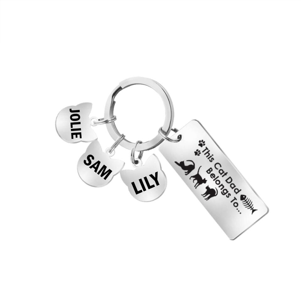 Personalized This Cat Dad Belongs To Engraved Keychain