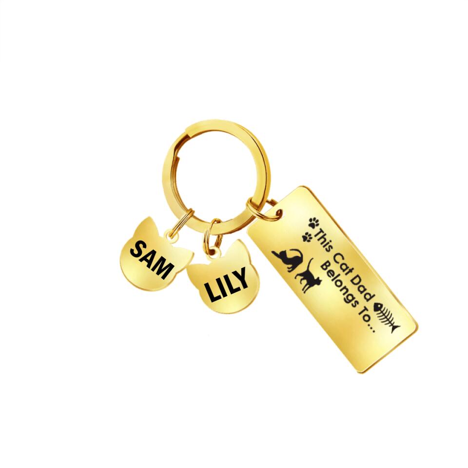 Personalized This Cat Dad Belongs To Engraved Keychain