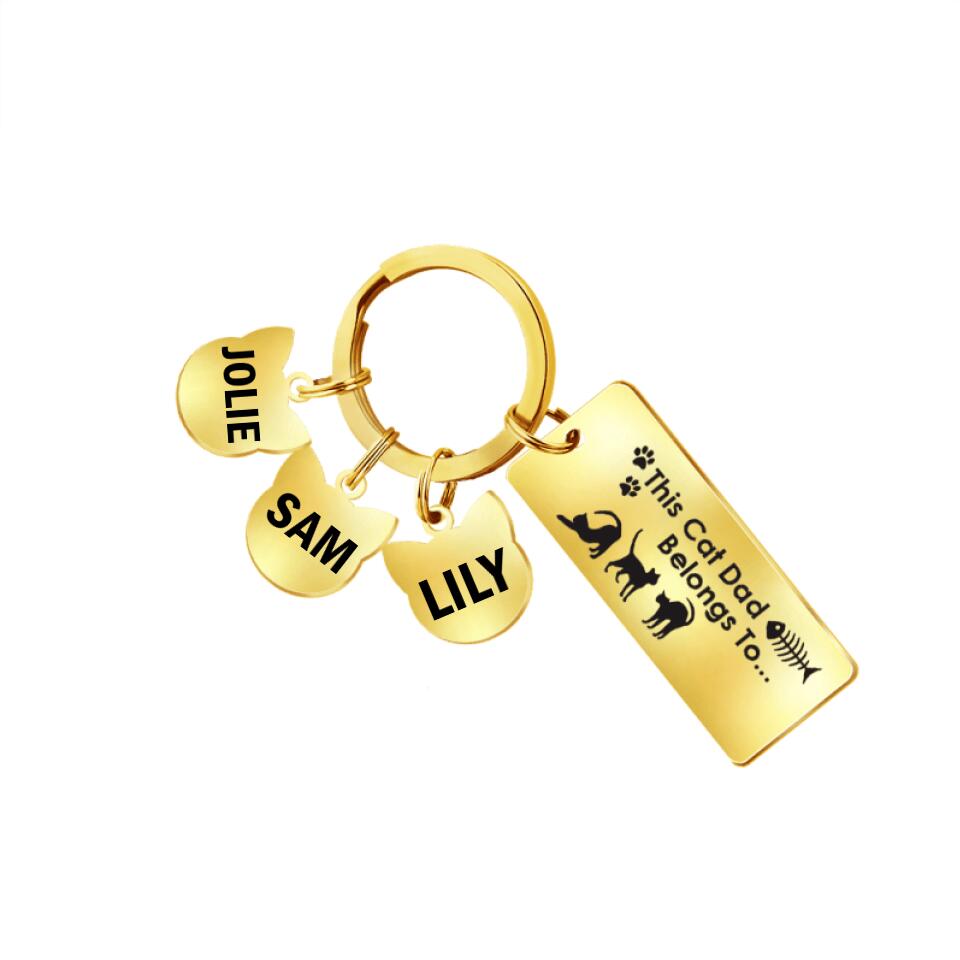 Personalized This Cat Dad Belongs To Engraved Keychain