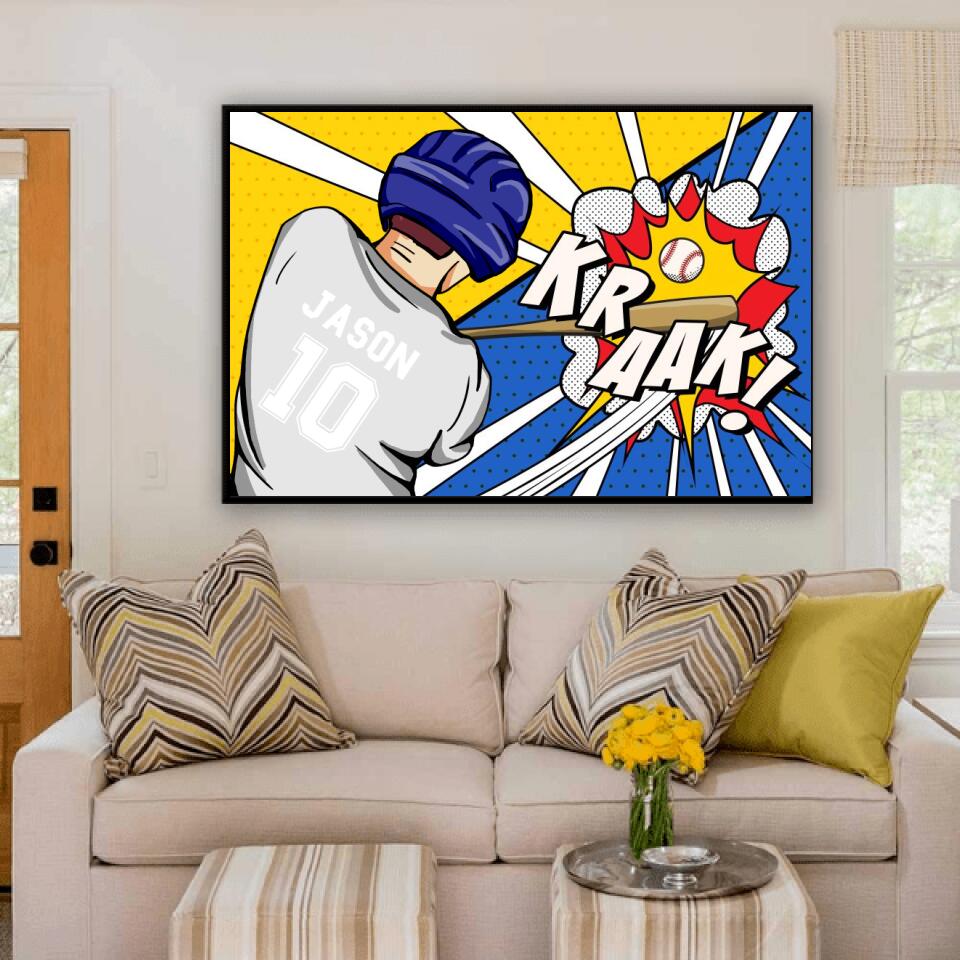 Baseball Player Kicking The Ball Comic Style Wall Art