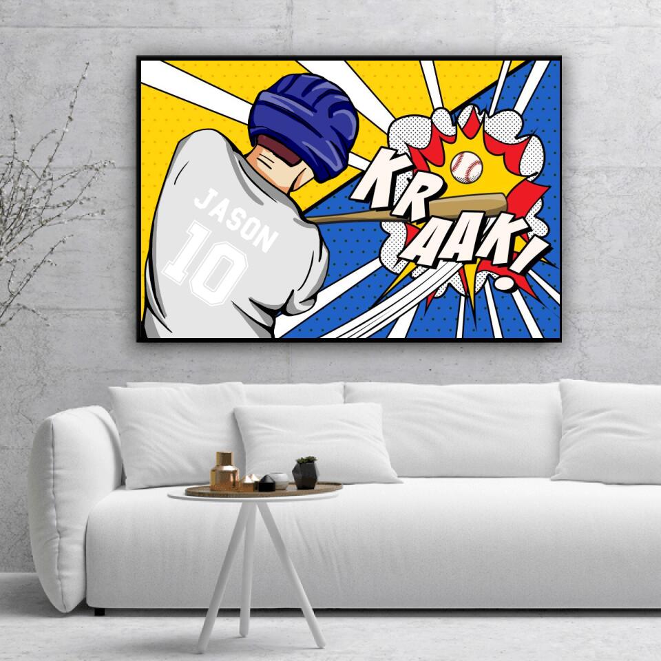 Baseball Player Kicking The Ball Comic Style Wall Art