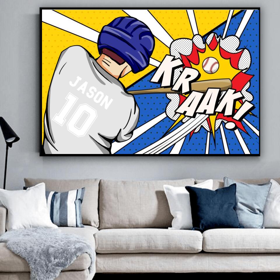 Baseball Player Kicking The Ball Comic Style Wall Art