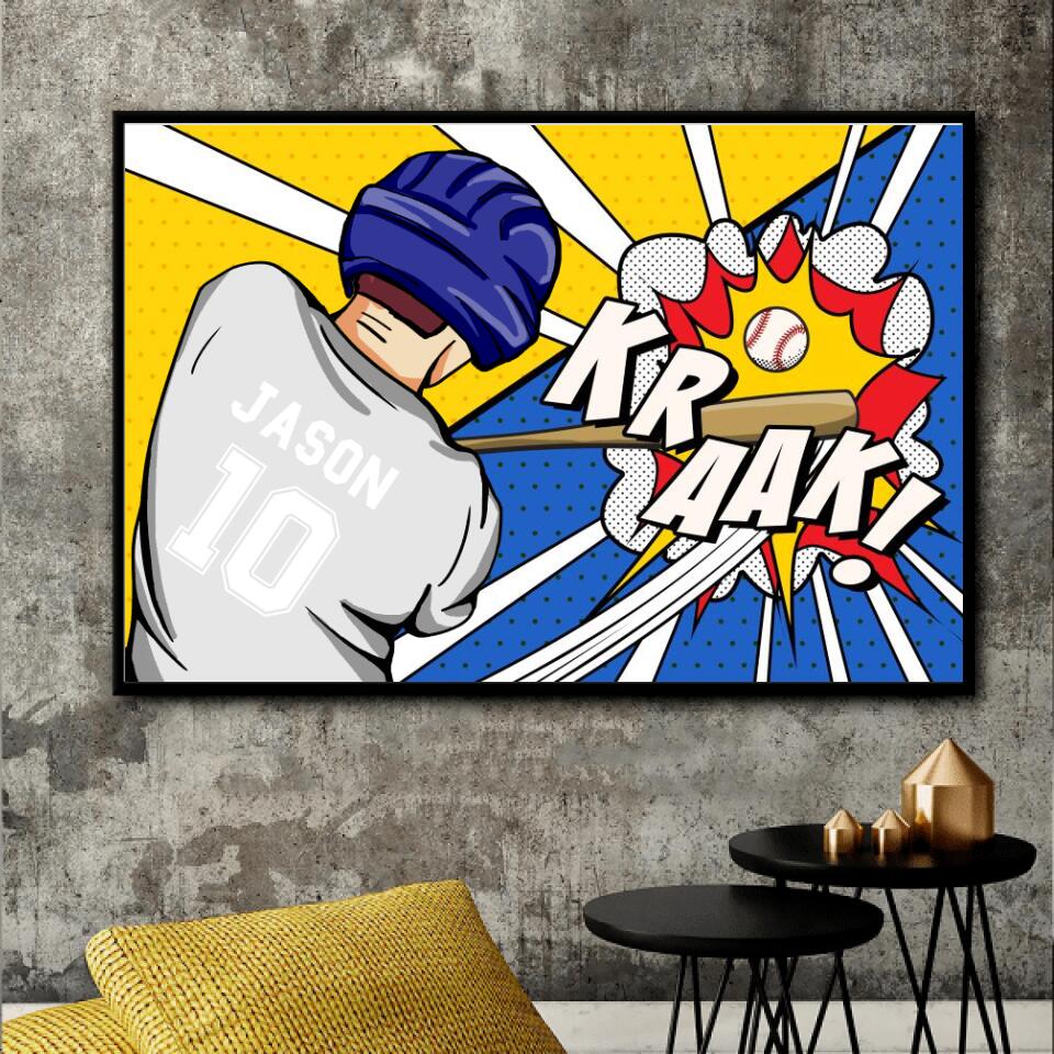 Baseball Player Kicking The Ball Comic Style Wall Art