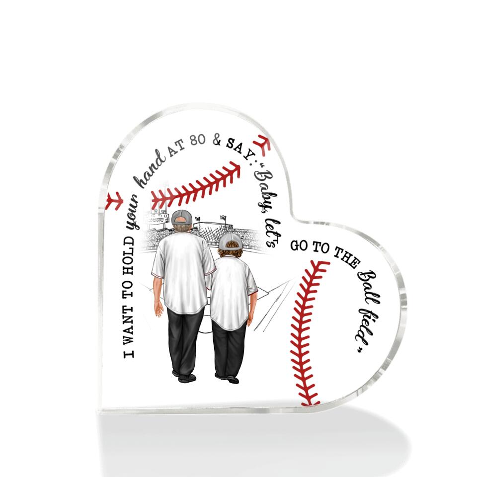 Personalized Baseball Couple Heart Shaped Acrylic Plaque