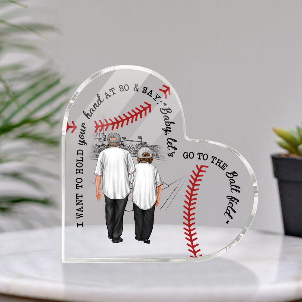 Personalized Baseball Couple Heart Shaped Acrylic Plaque
