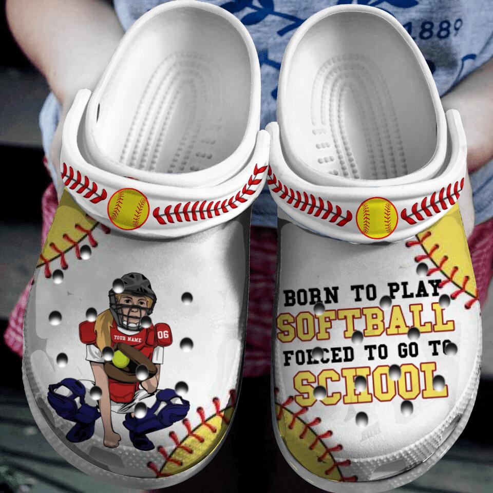 Softball Born To Play Catcher Catching Personalized Classic Clogs