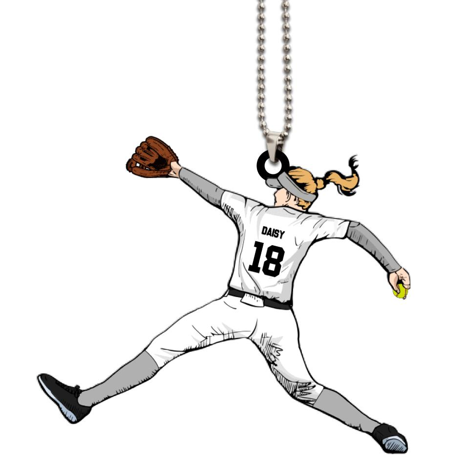 Softball Ornament Shaped Throwing The Ball Personalized Gift