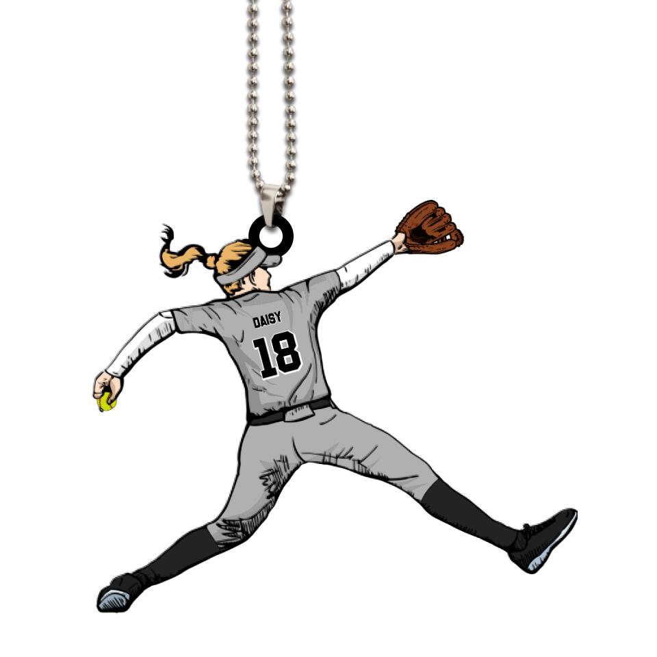 Softball Ornament Shaped Throwing The Ball Personalized Gift