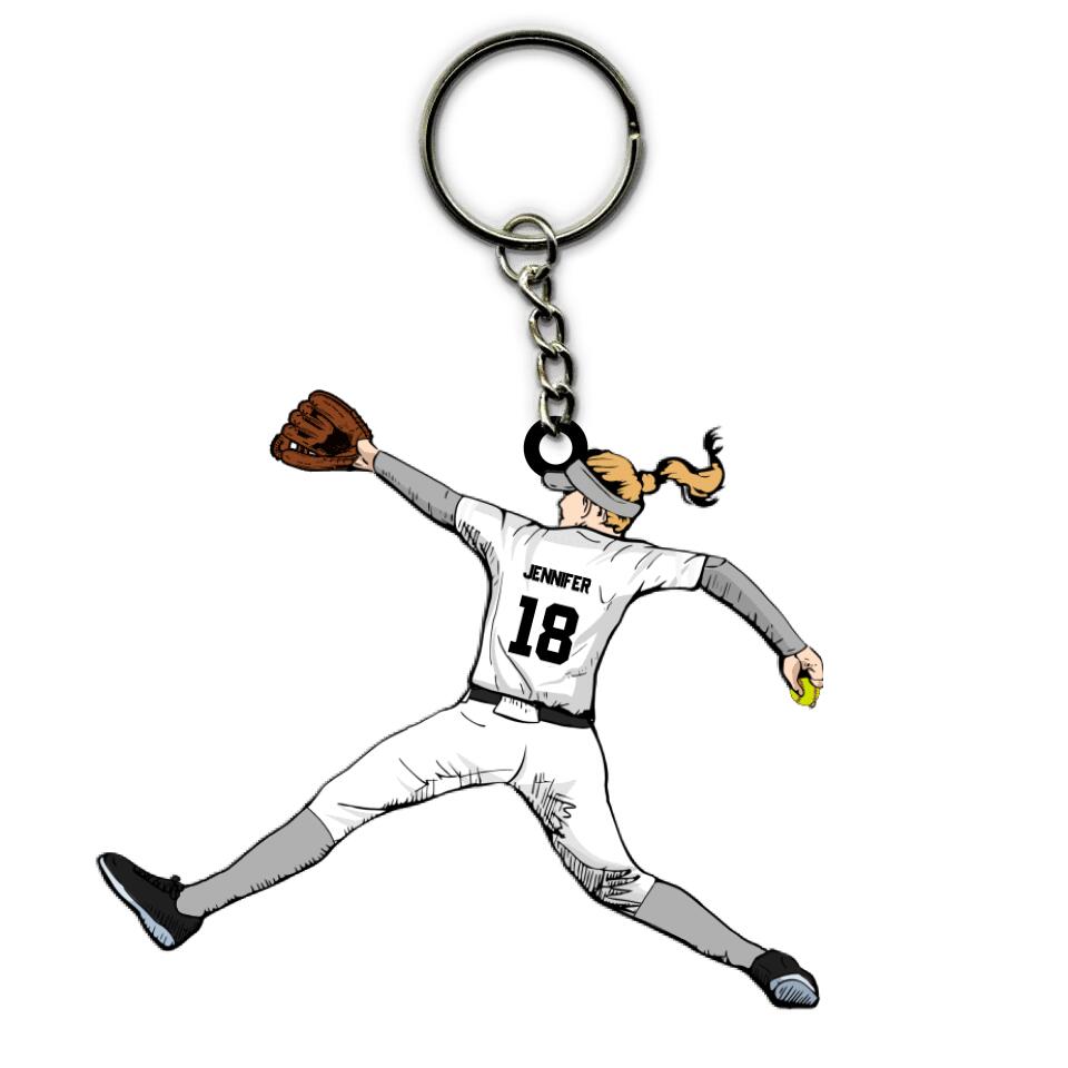 Softball Keychain Throwing The Ball Personalized Sport Gift