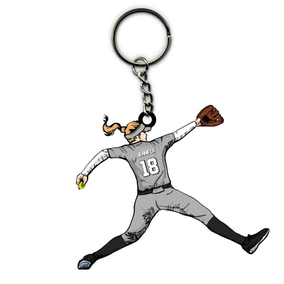 Softball Keychain Throwing The Ball Personalized Sport Gift