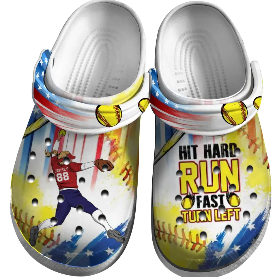 Softball Clogs Pitcher Throwing Hit Run Turn Personalized Sport Gift