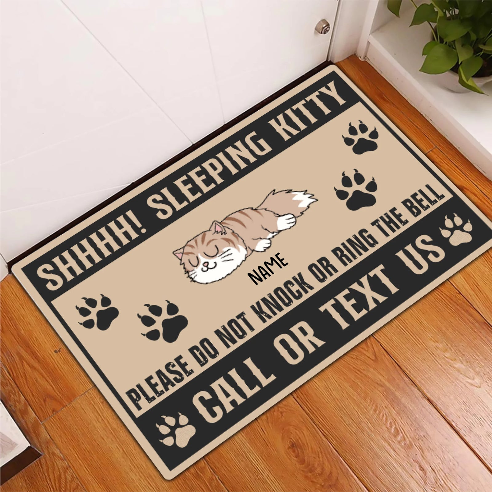 Personalized Shhhh! Sleeping Kitty Doormat