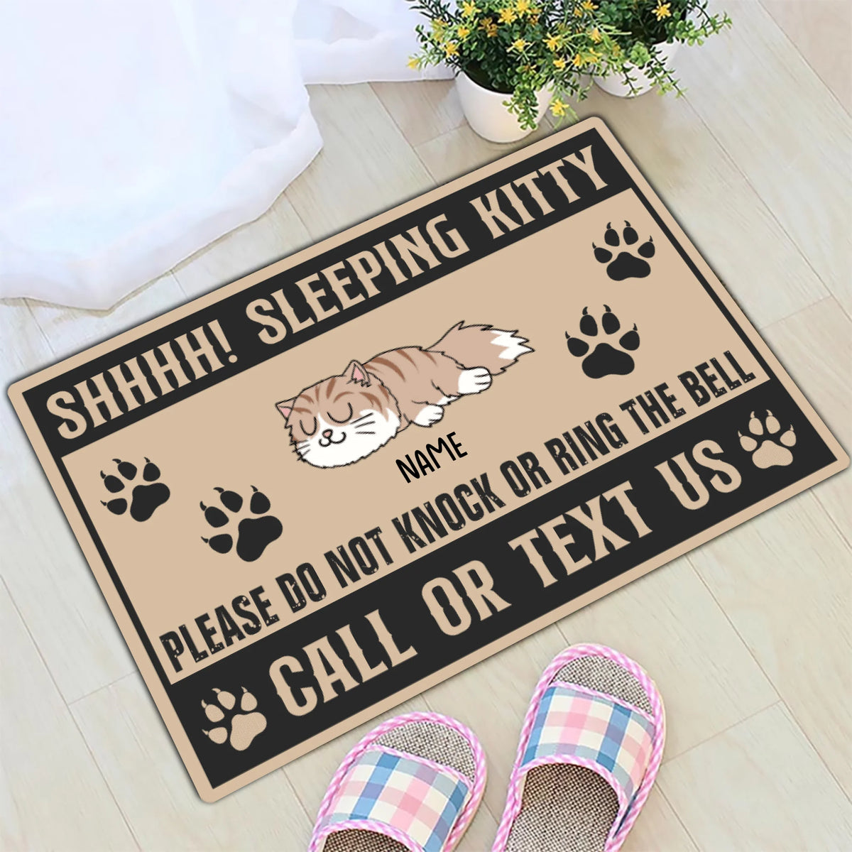 Personalized Shhhh! Sleeping Kitty Doormat