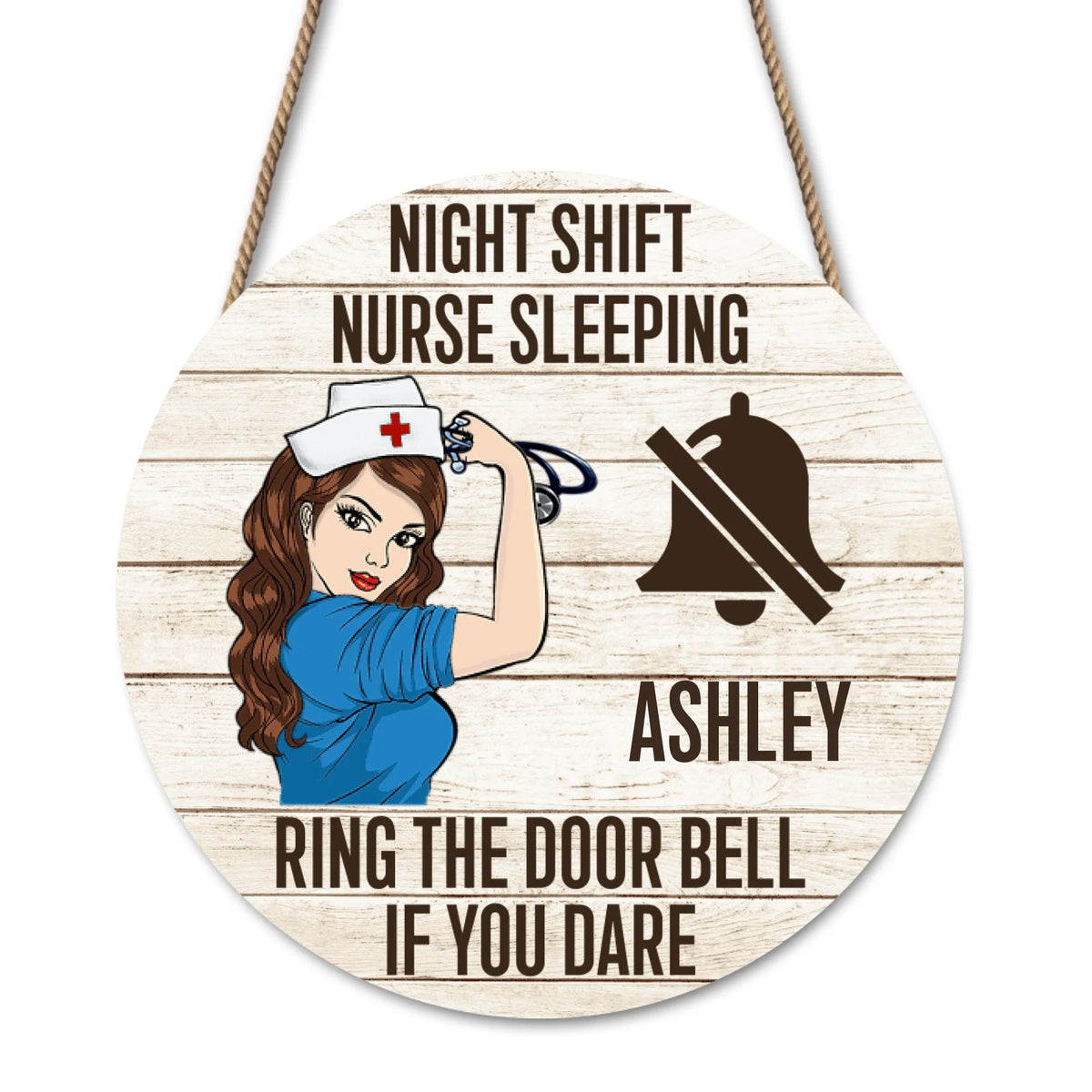 Personalized Night Shift Nurse Sleeping Circle Door Sign 01